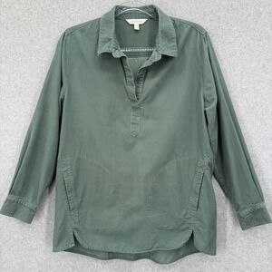 Garnet Hill Feather-Wale Corduroy Tunic Pop Over Shirt Green Pockets Cotton S